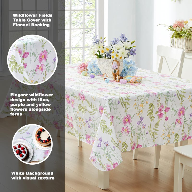 Newbridge Easter Wildflower Fields Floral Vinyl Flannel Backed Tablecloth, 52 x 52 Inch Square, Pink and Purple Wild Flowers Easy Care Vinyl Tablecloth with Flannel Backing for Holiday Party - Image 2